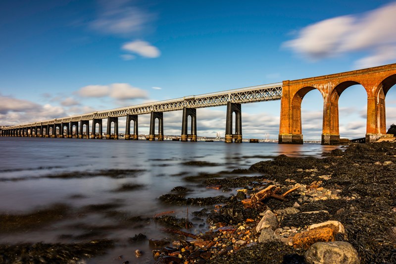 tay rail bridge on the firth of tay river, Dundee, Scotland.